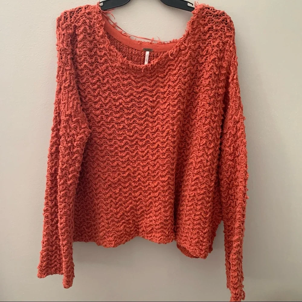 Free People Orange Oversized Chunky Fall Sweater - Picture 2 of 7